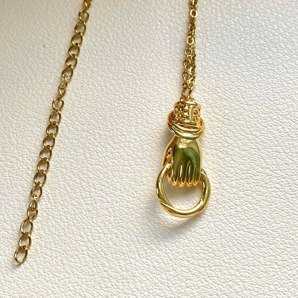 Gold Hand Dangle Necklace - Elegant Ring Drop Pendant